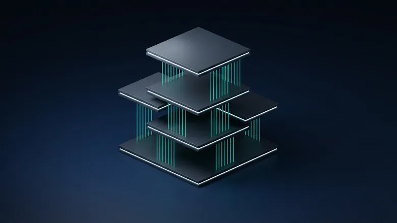 Layered architectural framework representing an AI operating system for business