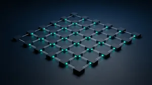 Network of connected nodes in a grid pattern representing insurance agency workflows