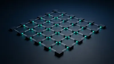 Network of connected nodes in a grid pattern representing insurance agency workflows