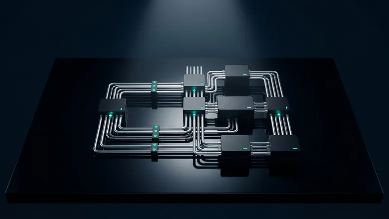 Geometric pipes and conduits connecting rectangular nodes representing MCP integration