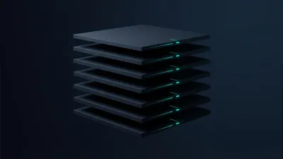 Stacked geometric planes suggesting financial document processing infrastructure