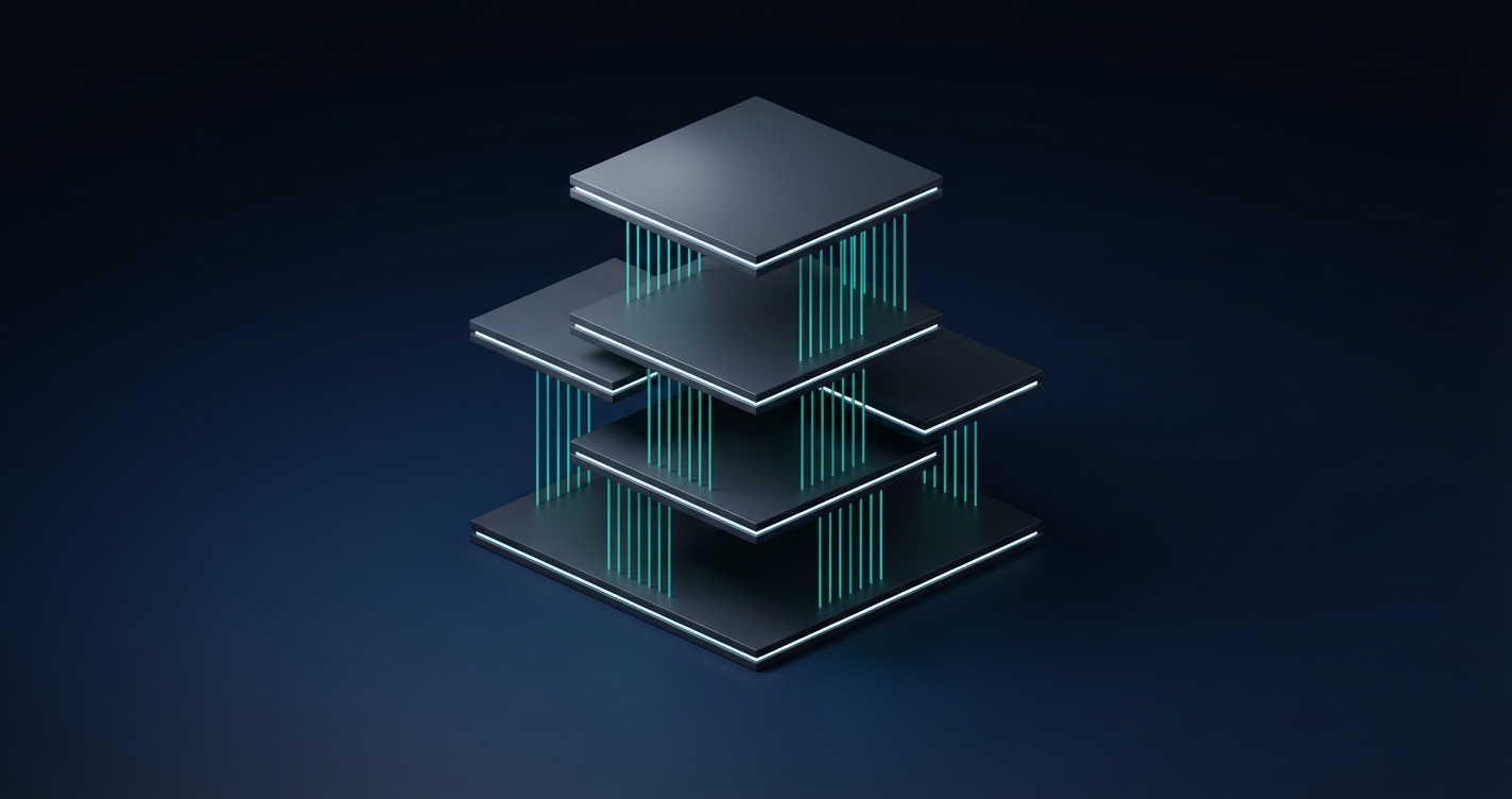 Layered architectural framework representing an AI operating system for business