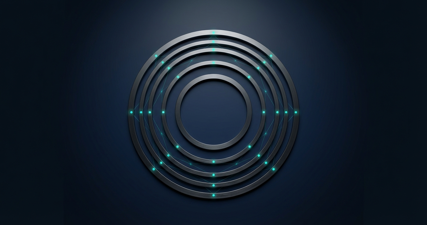 Concentric geometric rings with connection points representing partner network