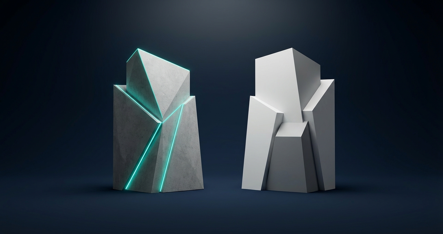Two geometric structures side by side representing Claude AI and ChatGPT comparison