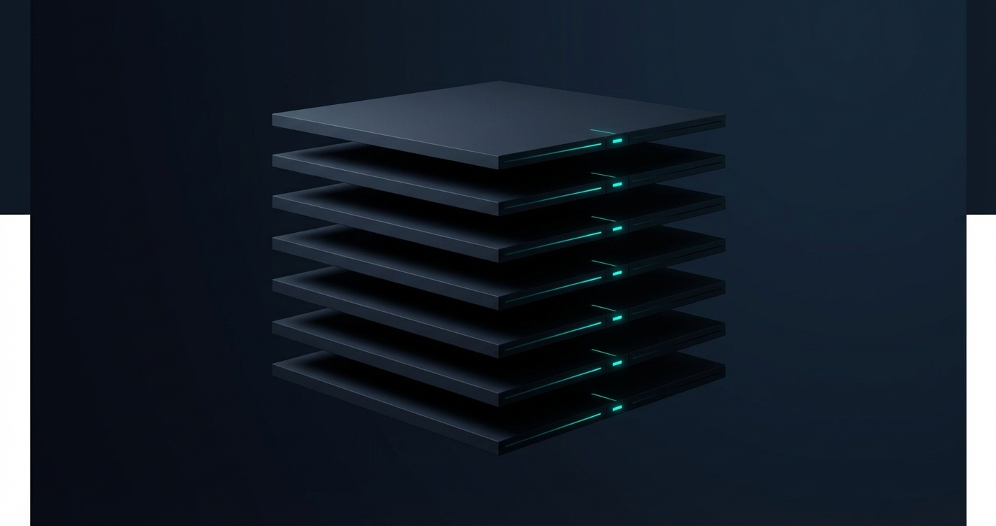 Stacked geometric planes suggesting financial document processing infrastructure