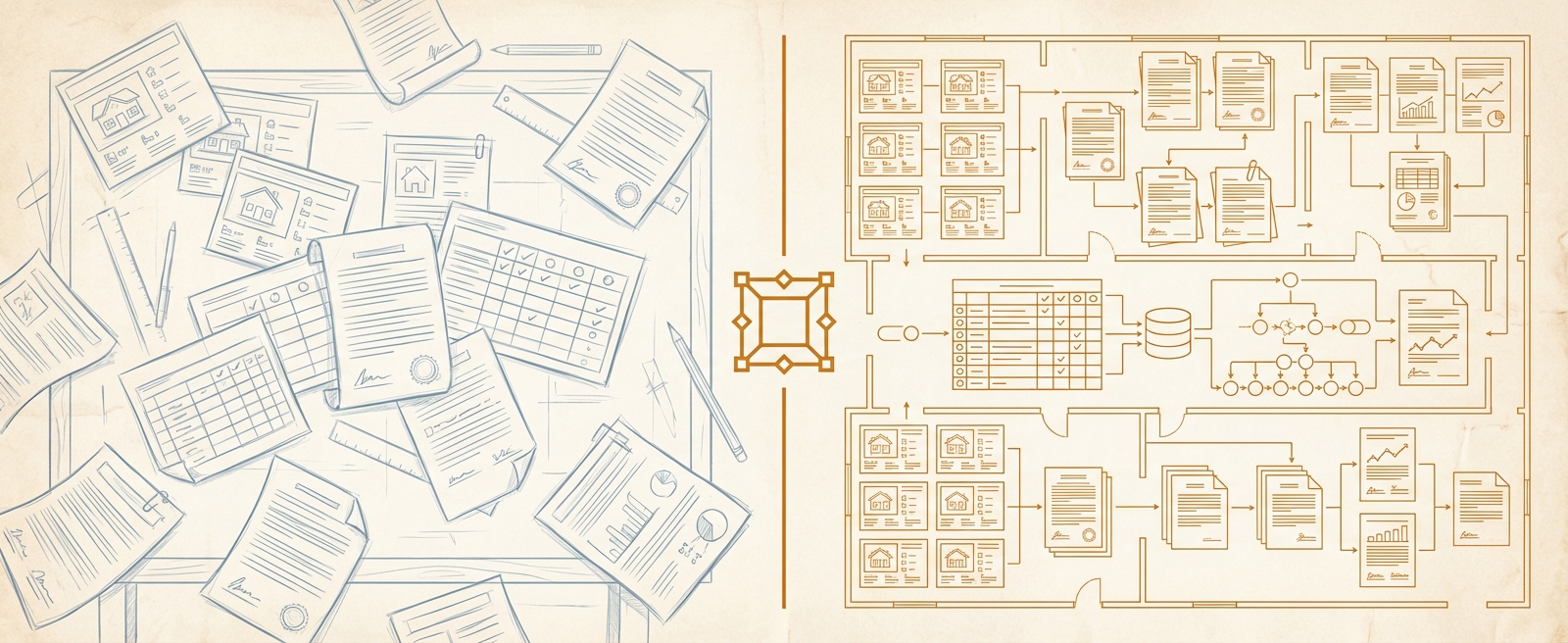 Real estate workflow transformation from scattered listings and contracts to organized transaction flow